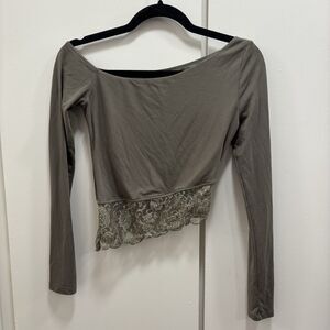 White Fox Sz XS Green Off The Shoulder Asymmetrical Lace Long Sleeve Top